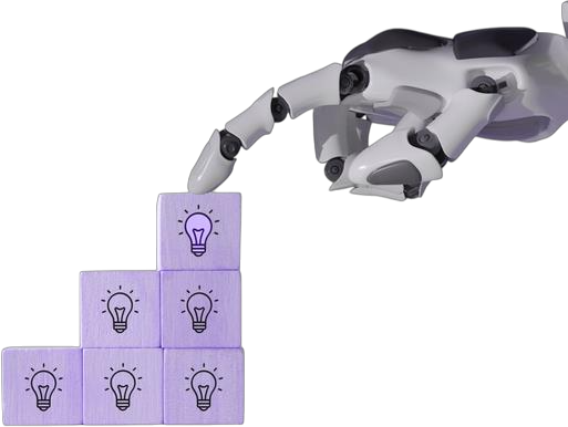 A robotic hand stacking cubes of ideas