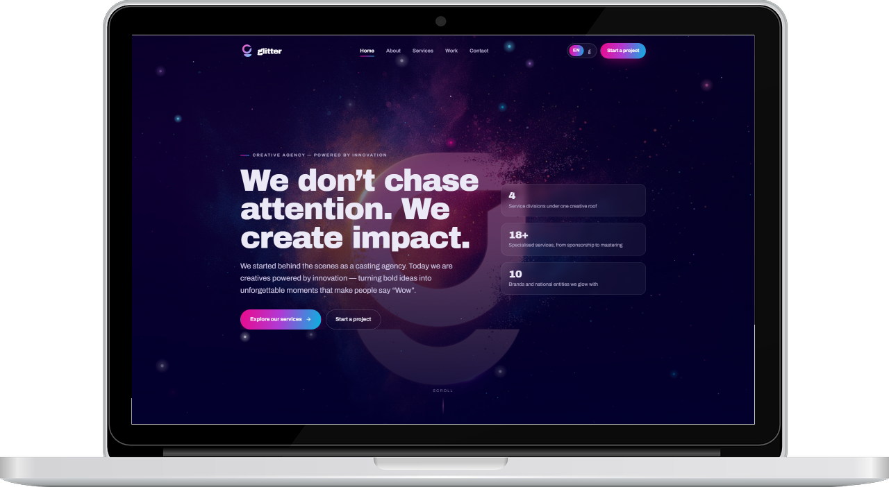 A laptop showing a Glitter website